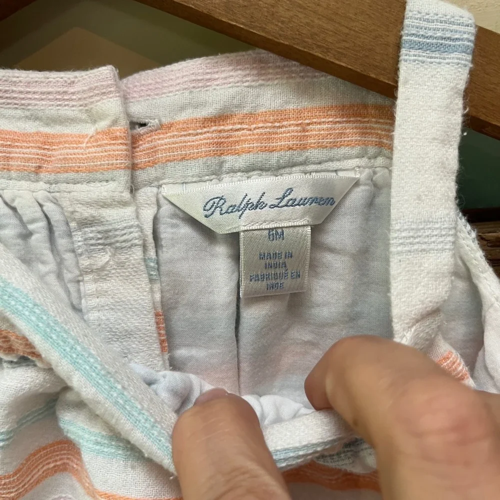 Ralph Lauren Baby Girl Pastel Stripe Cotton Romper Sleeveless One-Piece 6M